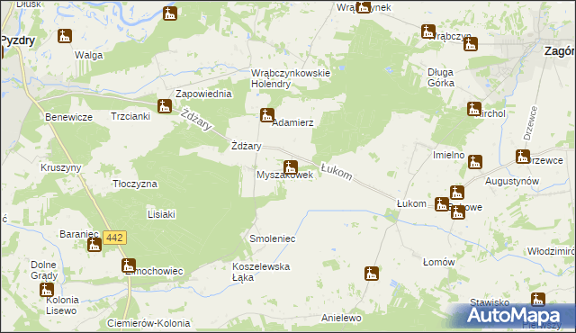 mapa Myszaków, Myszaków na mapie Targeo