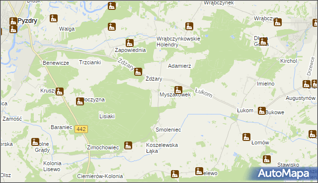 mapa Myszakówek, Myszakówek na mapie Targeo