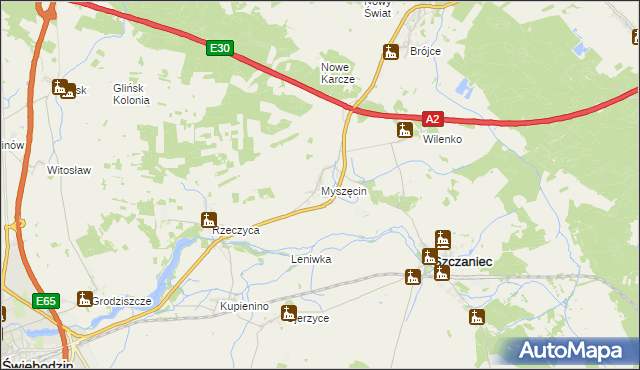 mapa Myszęcin, Myszęcin na mapie Targeo