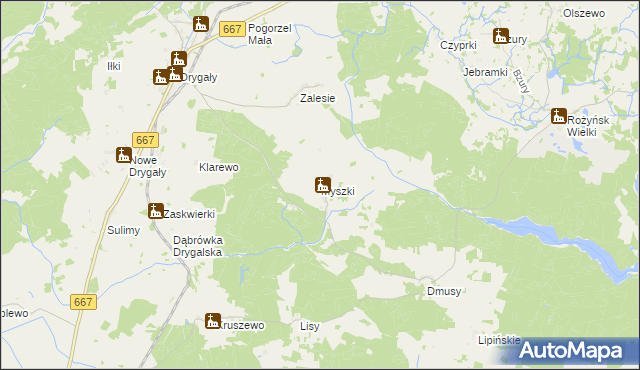 mapa Myszki gmina Biała Piska, Myszki gmina Biała Piska na mapie Targeo