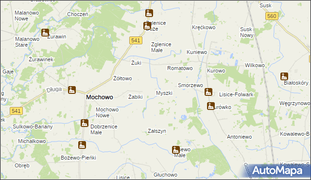 mapa Myszki gmina Mochowo, Myszki gmina Mochowo na mapie Targeo