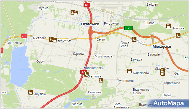 mapa Myszkowice gmina Bobrowniki, Myszkowice gmina Bobrowniki na mapie Targeo