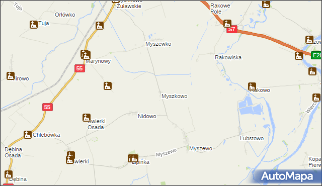 mapa Myszkowo gmina Nowy Dwór Gdański, Myszkowo gmina Nowy Dwór Gdański na mapie Targeo