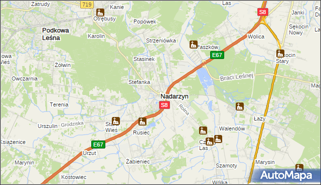 mapa Nadarzyn powiat pruszkowski, Nadarzyn powiat pruszkowski na mapie Targeo