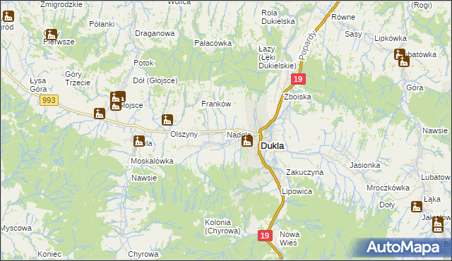 mapa Nadole gmina Dukla, Nadole gmina Dukla na mapie Targeo