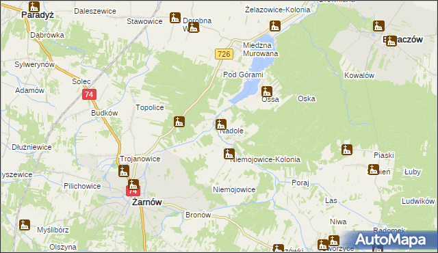 mapa Nadole gmina Żarnów, Nadole gmina Żarnów na mapie Targeo