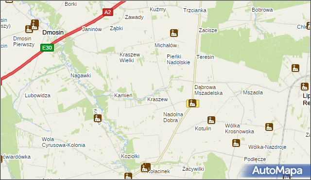 mapa Nadolna gmina Dmosin, Nadolna gmina Dmosin na mapie Targeo