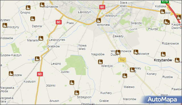 mapa Nagodów gmina Kutno, Nagodów gmina Kutno na mapie Targeo