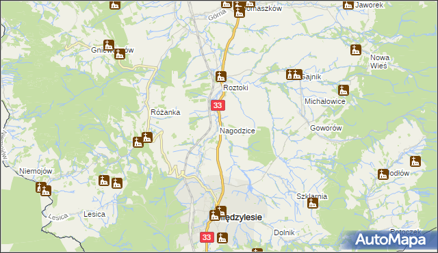 mapa Nagodzice, Nagodzice na mapie Targeo