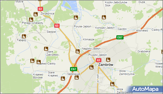 mapa Nagórki-Jabłoń, Nagórki-Jabłoń na mapie Targeo