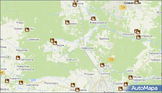mapa Nałęczów gmina Końskie, Nałęczów gmina Końskie na mapie Targeo