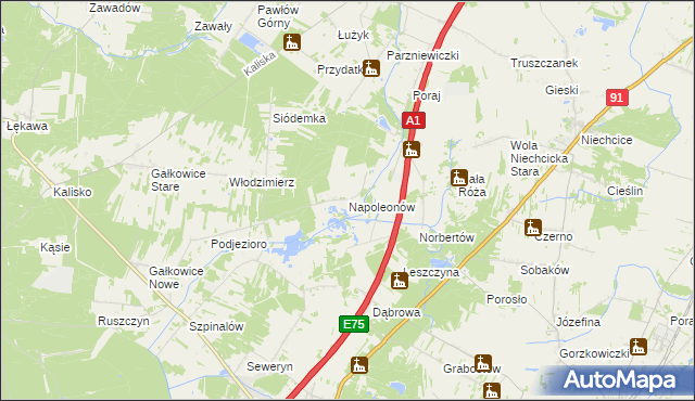 mapa Napoleonów gmina Kamieńsk, Napoleonów gmina Kamieńsk na mapie Targeo