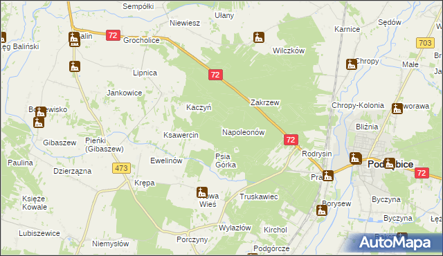 mapa Napoleonów gmina Poddębice, Napoleonów gmina Poddębice na mapie Targeo