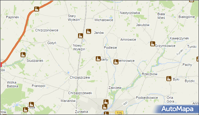 mapa Narty gmina Biała Rawska, Narty gmina Biała Rawska na mapie Targeo