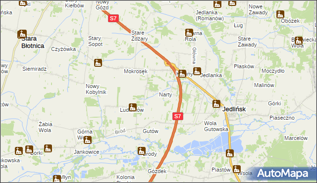 mapa Narty gmina Jedlińsk, Narty gmina Jedlińsk na mapie Targeo