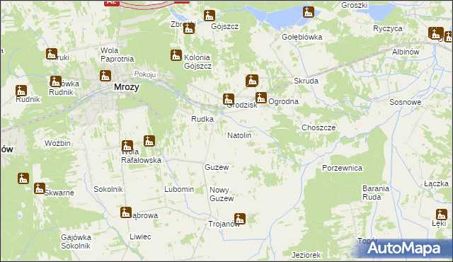 mapa Natolin gmina Mrozy, Natolin gmina Mrozy na mapie Targeo