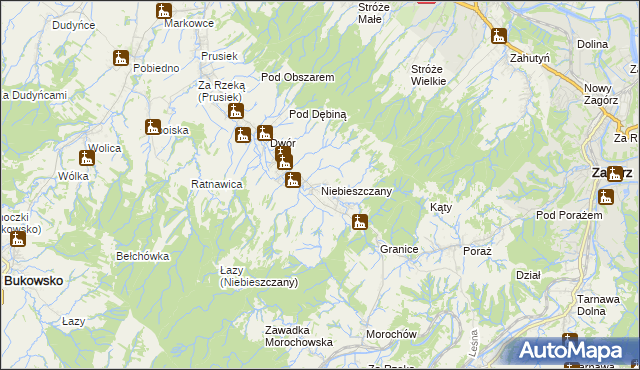 mapa Niebieszczany, Niebieszczany na mapie Targeo
