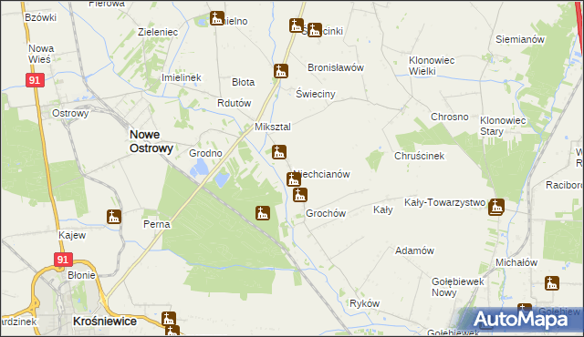 mapa Niechcianów, Niechcianów na mapie Targeo