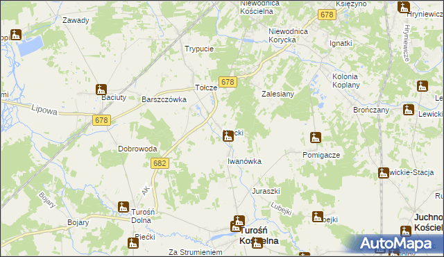 mapa Niecki gmina Turośń Kościelna, Niecki gmina Turośń Kościelna na mapie Targeo