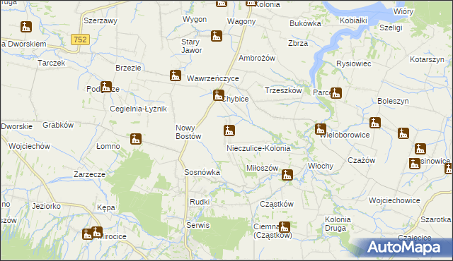 mapa Nieczulice gmina Pawłów, Nieczulice gmina Pawłów na mapie Targeo