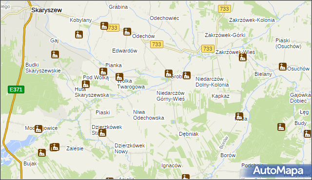 mapa Niedarczów Górny-Wieś, Niedarczów Górny-Wieś na mapie Targeo