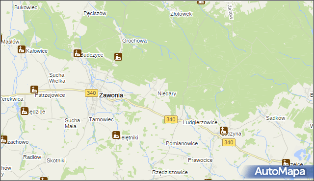 mapa Niedary gmina Zawonia, Niedary gmina Zawonia na mapie Targeo