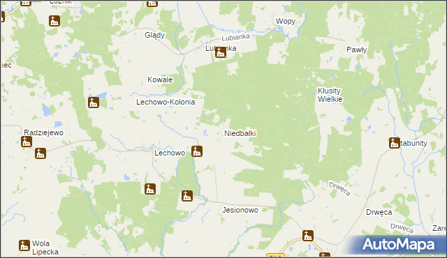 mapa Niedbałki gmina Pieniężno, Niedbałki gmina Pieniężno na mapie Targeo