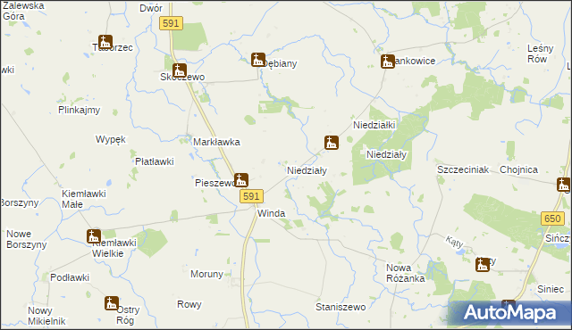 mapa Niedziały gmina Barciany, Niedziały gmina Barciany na mapie Targeo