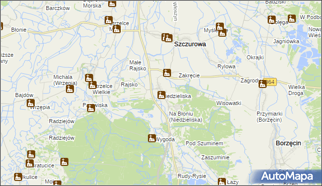 mapa Niedzieliska gmina Szczurowa, Niedzieliska gmina Szczurowa na mapie Targeo