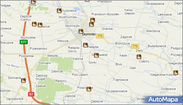 mapa Niedźwiedź gmina Słomniki, Niedźwiedź gmina Słomniki na mapie Targeo