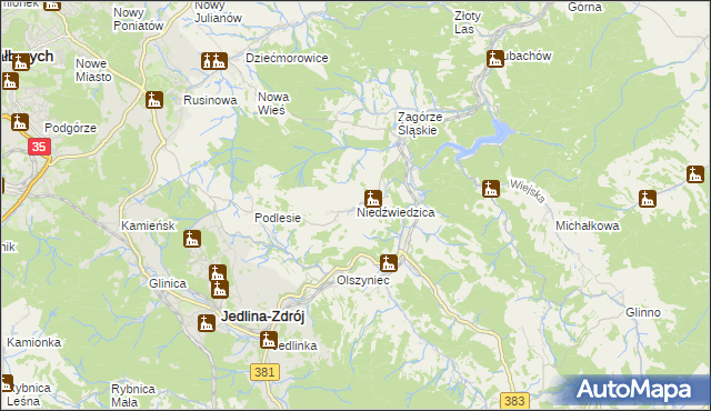mapa Niedźwiedzica gmina Walim, Niedźwiedzica gmina Walim na mapie Targeo