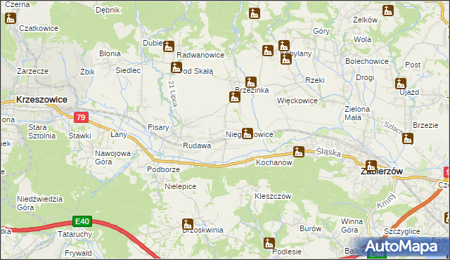 mapa Niegoszowice, Niegoszowice na mapie Targeo