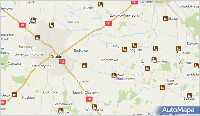 mapa Niemczewo gmina Drobin, Niemczewo gmina Drobin na mapie Targeo