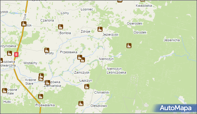 mapa Niemczyn gmina Czarna Białostocka, Niemczyn gmina Czarna Białostocka na mapie Targeo