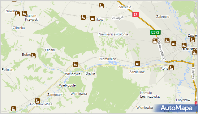 mapa Niemienice gmina Krasnystaw, Niemienice gmina Krasnystaw na mapie Targeo