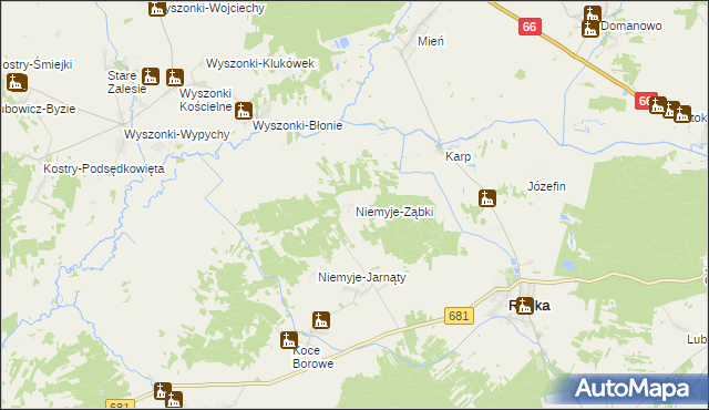 mapa Niemyje-Ząbki, Niemyje-Ząbki na mapie Targeo