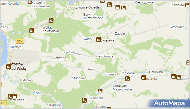 mapa Niesiołowice gmina Józefów nad Wisłą, Niesiołowice gmina Józefów nad Wisłą na mapie Targeo