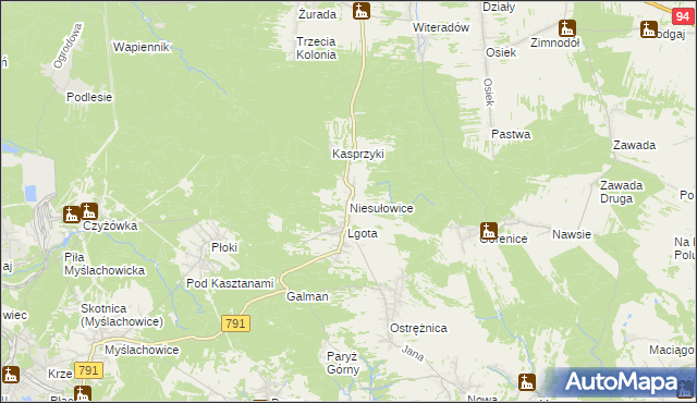 mapa Niesułowice gmina Olkusz, Niesułowice gmina Olkusz na mapie Targeo