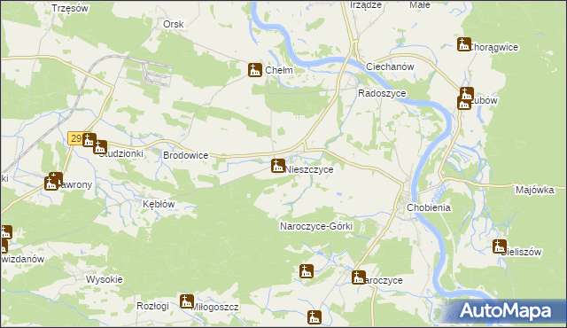 mapa Nieszczyce, Nieszczyce na mapie Targeo