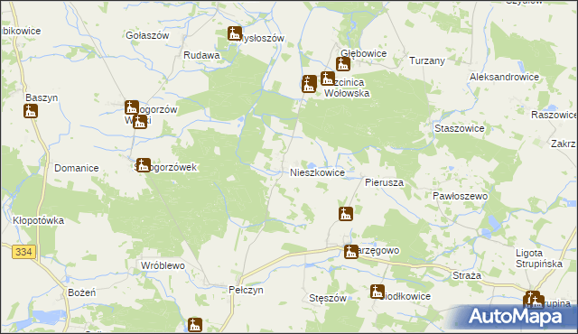 mapa Nieszkowice gmina Wołów, Nieszkowice gmina Wołów na mapie Targeo