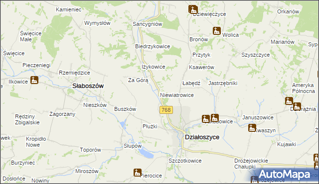 mapa Niewiatrowice, Niewiatrowice na mapie Targeo