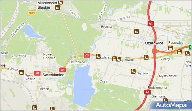 mapa Niezdara gmina Ożarowice, Niezdara gmina Ożarowice na mapie Targeo
