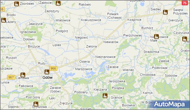 mapa Nieznanowice gmina Gdów, Nieznanowice gmina Gdów na mapie Targeo