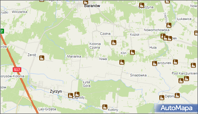 mapa Niwa gmina Baranów, Niwa gmina Baranów na mapie Targeo