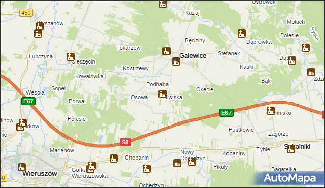 mapa Niwiska gmina Galewice, Niwiska gmina Galewice na mapie Targeo