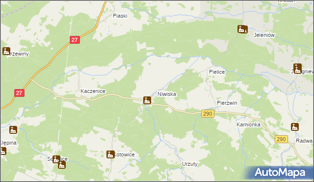 mapa Niwiska gmina Nowogród Bobrzański, Niwiska gmina Nowogród Bobrzański na mapie Targeo