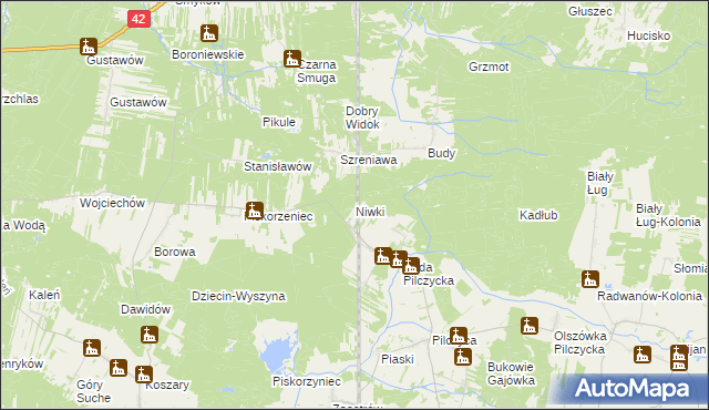 mapa Niwki gmina Słupia Konecka, Niwki gmina Słupia Konecka na mapie Targeo