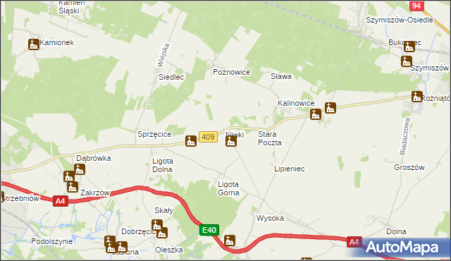 mapa Niwki gmina Strzelce Opolskie, Niwki gmina Strzelce Opolskie na mapie Targeo