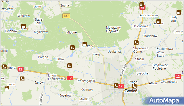 mapa Niwki gmina Zwoleń, Niwki gmina Zwoleń na mapie Targeo