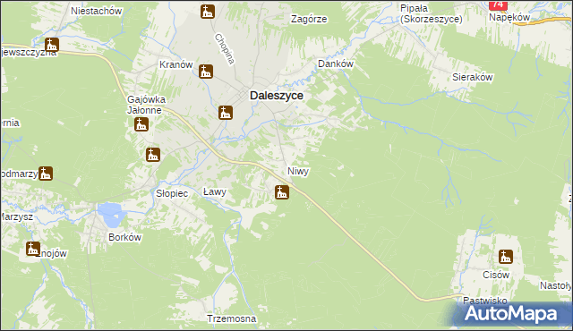 mapa Niwy gmina Daleszyce, Niwy gmina Daleszyce na mapie Targeo